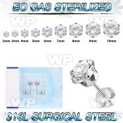gwag presterilized steel ear stud prong set cz one pair