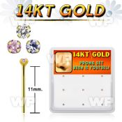 gys1x box 14kt gold bend it nose studs, 20g w 1.5mm czs 