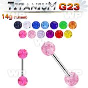 h44ir g23 titanium tongue bar 1 6mm 6mm acrylic glitter balls tongue piercing