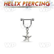 heud10 316l steel helix stirrup w dangling plain starfish