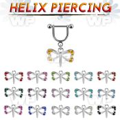 heud12 steel helix stirrup w 16g barbell w dangling butterfly