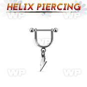 heud8 316l steel helix stirrup w dangling lightning symbol 