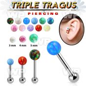 hexiop steel triple tragus piercing w 3mm synthetic opal ball