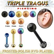 hextifo anodized steel triple tragus piercing 3 5mm frosted ball