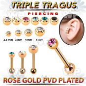hexttdc rose gold triple tragus piercing w 2.5  5mm jewel ball