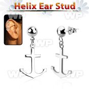 hexvd22 925 silver helix earstud w dangling plain anchor