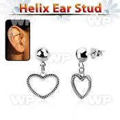 hexvd24 925 silver helix earstud w a heart shaped dangling