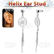hexvd25 925 silver helix earstud w dangling dream catcher