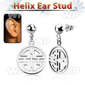 hexvd26 925 silver helix earstud w a chinese word dangling