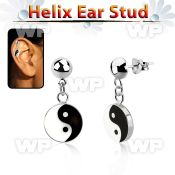 hexvd30 925 silver helix earstud w painted ying yang symbol