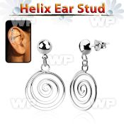 hexvd32 925 silver helix earstud w dangling swirl