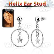hexvd33 925 silver helix earstud w a star in a circle dangling