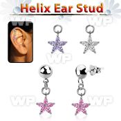 hexvd44 plain 925 silver helix ear stud w a dangling flower czs