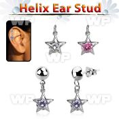 hexvd45 plain 925 silver helix ear stud w a dangling star w czs