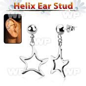hexvd8 925 silver helix ear stud w dangling 925 silver star