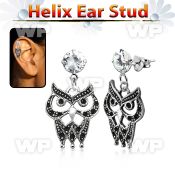 hexzd21 925 silver helix earstud w cz a owl dangling