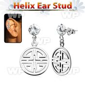 hexzd26 925 silver helix earstud w cz a chiness word dangling