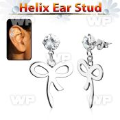 hexzd27 925 silver helix earstud w cz a ribbon dangling