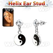 hexzd30 925 silver helix earstud w cz painted ying yang symbol