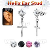 hexzd36 plain 925 silver helix ear stud w dangling plain cross 