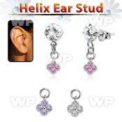 hexzd43 silver helix ear stud w dangling flower w cz 