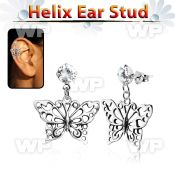 hexzd5 925 silver helix earstud w cz dangling silver butterfly