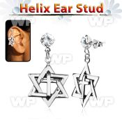 hexzd7 925 silver helix earstud w silver david star with cross