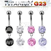 hj61g0pl g23 titanium belly ring dangling 8mm round cz stone len belly piercing