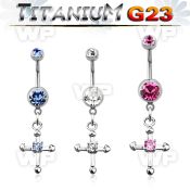 hj61ge03 g23 titanium belly ring dangling small crosscenter pron belly piercing