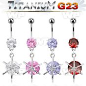 hj61gkzk g23 titanium belly ring w 8mm jewel ball dangling big belly piercing