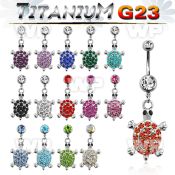 hj61sl0 g23 titanium belly ring dangling turtle design crystal belly piercing