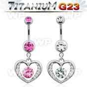 hj61sle g23 titanium belly ring dangling crystal heartround cz belly piercing