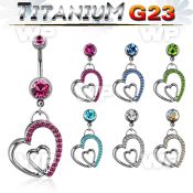 hj61xa6e g23 titanium belly ring dangling heart insidecrystal belly piercing