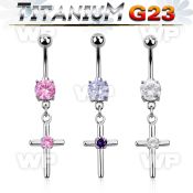 hj61z90 g23 titanium belly ring dangling plain crosscenter pron belly piercing