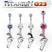 hj61zst g23 titanium belly ring dangling crystal studded pistol belly piercing