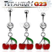 hj61ztk g23 titanium belly ring red apple dangling green leaf belly piercing