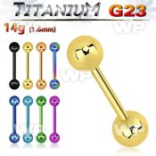 hr44i ion plated g23 titanium tongue bar 1 6mm 6mm ball nipple piercing
