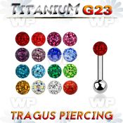 hrail titanium tragus 16g crystal ferido ball 3mm ball