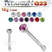 hu46 g23 titanium nose bone 1mm press fit round crystal top 