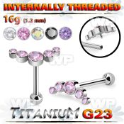 hxw8ut titanium internal threaded barbell 5 color cz