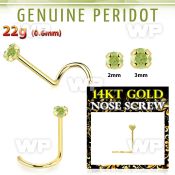 i36iw0 14kt gold nose screw2mm prong set real peridot stone nose piercing
