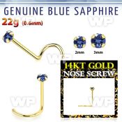 i36iw9 14kt gold nose screw2mm prong set real blue sapphire ston nose piercing
