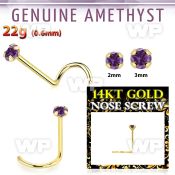 i36iwe 14kt gold nose screw2mm prong set real amethyst stone nose piercing