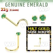 i36iwep 14kt gold nose screw2mm prong set real emerald stone nose piercing