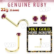 i36iws 14kt gold nose screw2mm prong set real ruby stone nose piercing