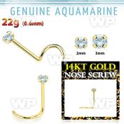 i36iwt 14kt gold nose screw2mm prong set real aquamarine stone nose piercing