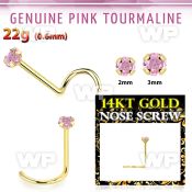 i36iwz 14kt gold nose screw2mm prong set real pink tourmaline nose piercing