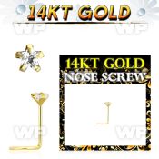 i3g3je 14kt gold nose screw spiral 0 6mm 3mm star shaped prong nose piercing