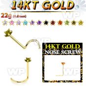 i3g3je 14kt gold nose screw spiral 0 6mm 3mm star shaped prong nose piercing