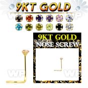 i3gj9 9kt gold nose screw spiral 0 6mm round 2mm prong set cz nose piercing